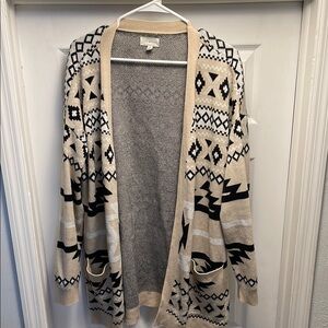 Cream and Black Geometric Cardigan